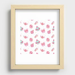 Cute Colourful Magical Girl Pattern with Hearts, Stars & Sparkles Recessed Framed Print