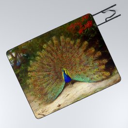 Peacock and Peacock Butterfly by Archibald Thorburn Picnic Blanket