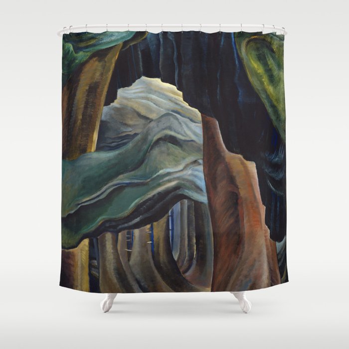 Forest, British Columbia, Banff sequoia redwood forest landscape painting by Emily Carr for home, wall, and bedroom decor Shower Curtain