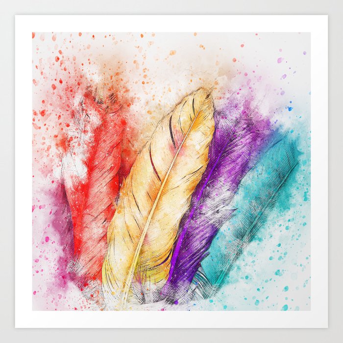 Watercolor Feathers Art Print By Digital Effects | Society6