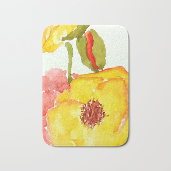 red and yellow poppies Bath Mat