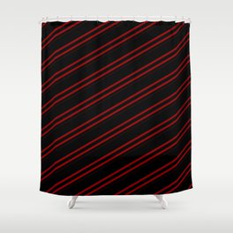 [ Thumbnail: Black & Dark Red Colored Striped Pattern Shower Curtain ]