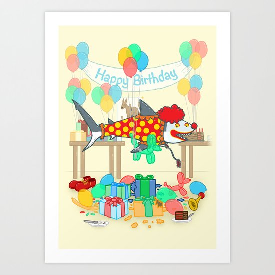 The Birthday Party Clown Shark Art Print
