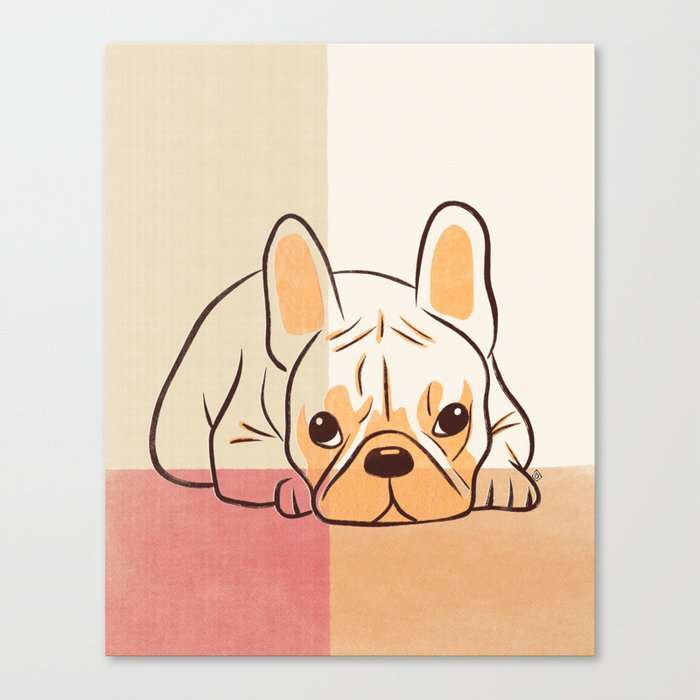 Adorable French Bulldog Puppy Artwork earth tone Canvas Print