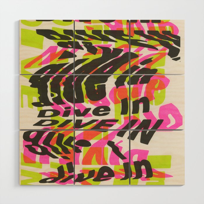 "Dive In" Pink, Green & Black Wood Wall Art