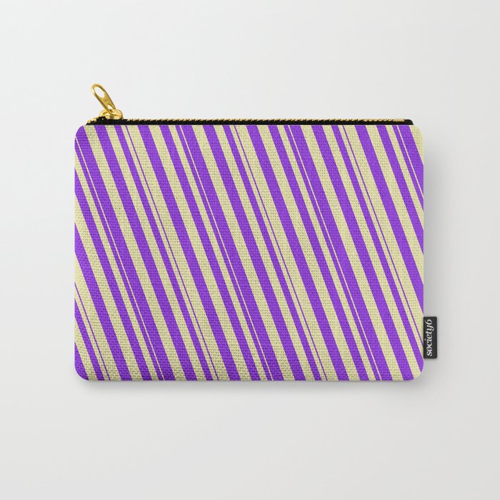 Purple and Pale Goldenrod Colored Striped/Lined Pattern Carry-All Pouch