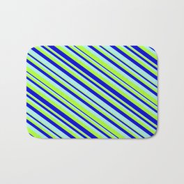 [ Thumbnail: Turquoise, Light Green, and Blue Colored Stripes Pattern Bath Mat ]