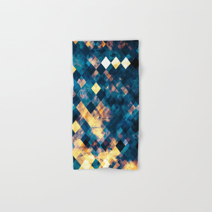 geometric pixel square pattern abstract background in blue brown orange Hand & Bath Towel