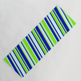 [ Thumbnail: Light Cyan, Blue & Green Colored Lined/Striped Pattern Yoga Mat ]