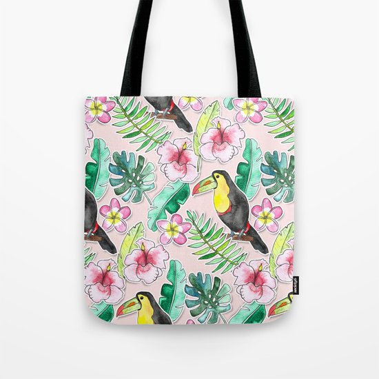 Tropical Toucan Paper-Cut Floral Tote Bag