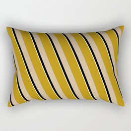 [ Thumbnail: Dark Goldenrod, Tan, Black & Mint Cream Colored Lines Pattern Rectangular Pillow ]