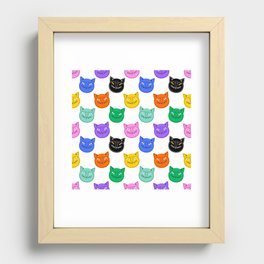 Colorful funny cat animal pattern cartoon Recessed Framed Print