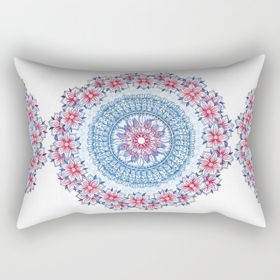 Red, Blue & White Floral Medallion Rectangular Pillow