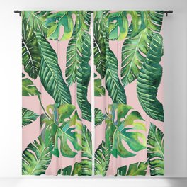 Jungle Leaves, Banana, Monstera Pink #society6 Blackout Curtain