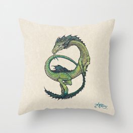 Rain Dragon by Amber Marine ~ Watercolor & Ink dragon/serpent art, (Copyright 2017) Throw Pillow