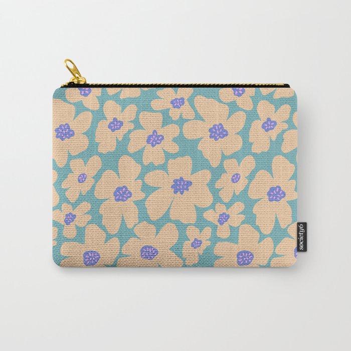 Retro Daisy - Turquoise, Very Peri, Pink, cream Carry-All Pouch