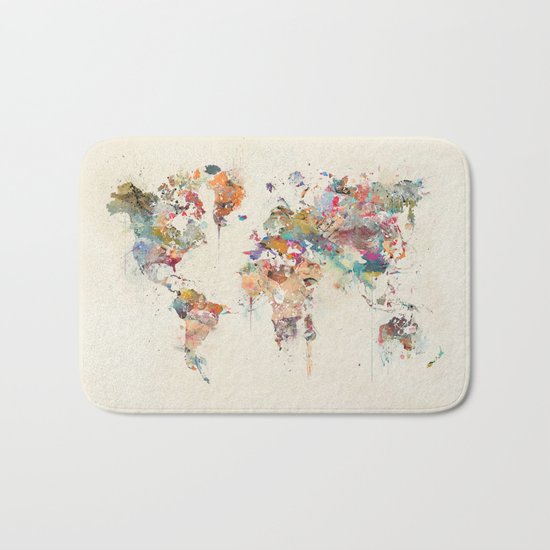 world map watercolour Bath Mat
