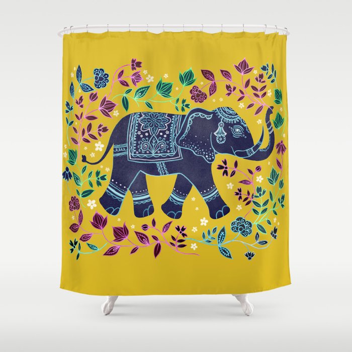 Blue Elephant Shower Curtain By, Blue Elephant Shower Curtain