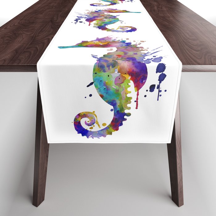 Colorful Seahorse Silhouette Table Runner