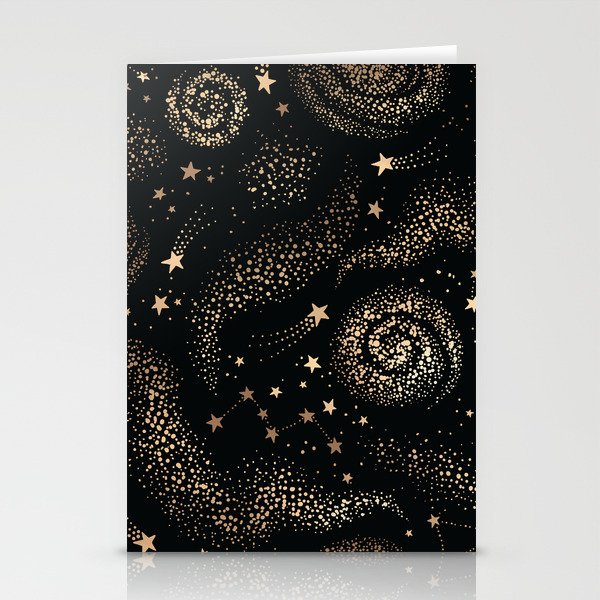 Magical Starry Night Sky Golden Cosmic Swirl II Stationery Cards