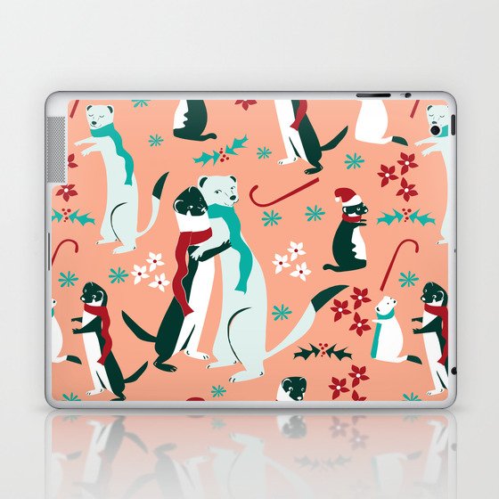 Weasel Hugs Christmas in salmon Laptop & iPad Skin