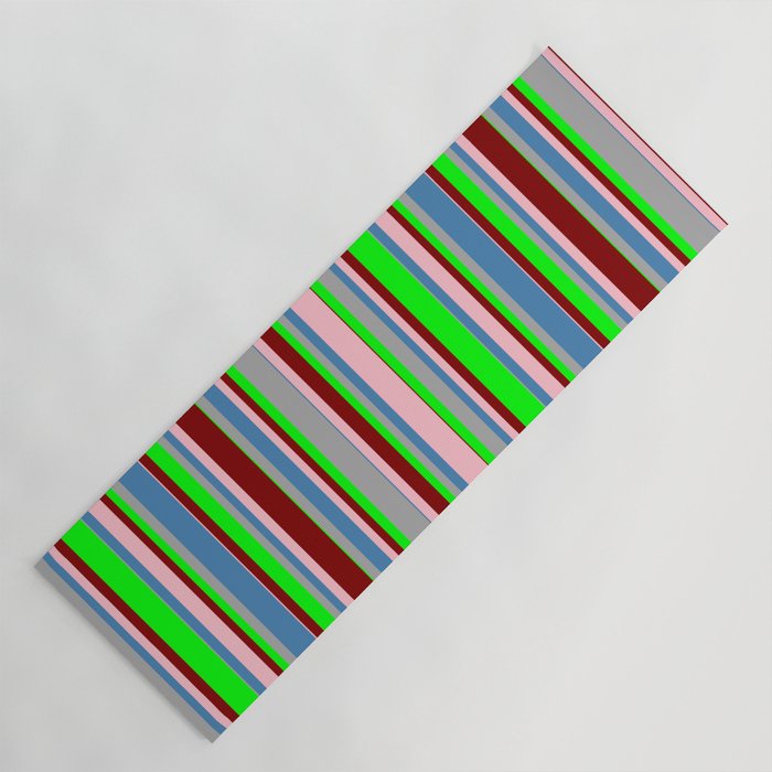 Colorful Dark Grey, Blue, Pink, Maroon, and Lime Colored Lined/Striped Pattern Yoga Mat