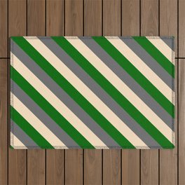 [ Thumbnail: Dim Grey, Bisque & Dark Green Colored Stripes/Lines Pattern Outdoor Rug ]