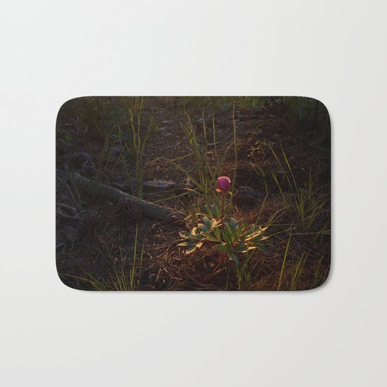 "Flower Into The Woods" Happy Peony looking for the last sun.. Bath Mat