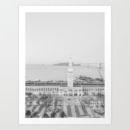 Dusk at the Ferry Building, San Francisco - Black & White #2 Art Print