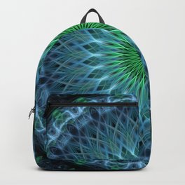Glowing blue and green mandala Backpack