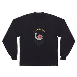 Moon dreamcatcher with pink lotus and leaves Long Sleeve T-shirt