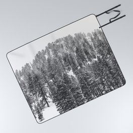 Mountain Snowfall // Snowy Peak Winter Landscape Photography Black and White Art Print Picnic Blanket