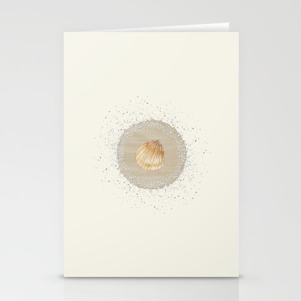 Watercolor Seashell and Sand Circle on Cream Off-White Stationery Cards