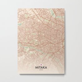 Mitaka, Japan - Vintage City Map Metal Print