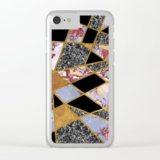 Abstract #486 Shards of Onyx, Marble & Gold Clear iPhone Case