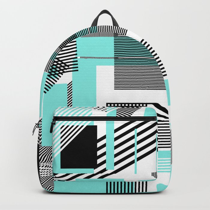 Abstract black teal modern squares stripe pattern Backpack