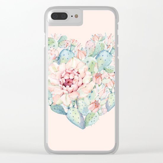Cactus Rose Heart on Pink Clear iPhone Case