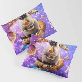 Space Siamese Cat Eating Pizza In Rainbow Galaxy Pillow Sham