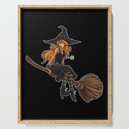 Cute Witch Sits On Her Broom | Halloween Serving Tray