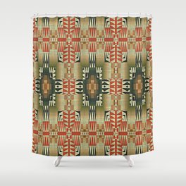 Orange Red Olive Green Native American Indian Mosaic Pattern Shower Curtain
