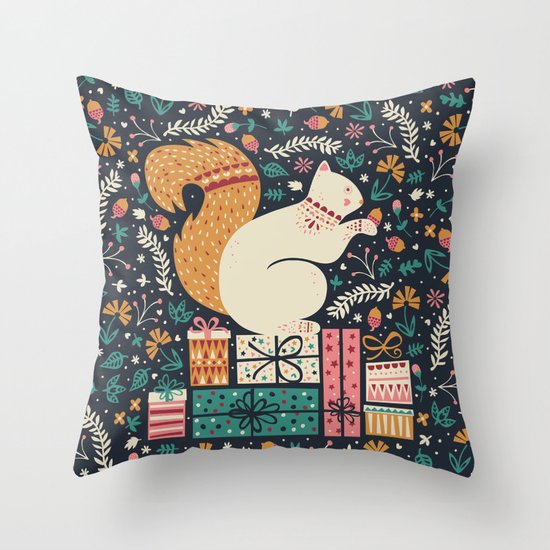 Merry Little Squirrel Throw Pillow