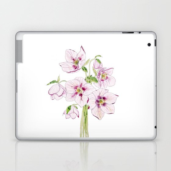 pink hellebores flower watercolor  Laptop & iPad Skin