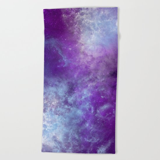 Purple Cloud Nebula Watercolor Universe Beach Towel