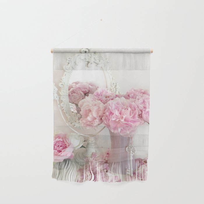 Shabby Chic Pink Peonies White Mirror Romantic Cottage Prints Home Decor Wall Hanging