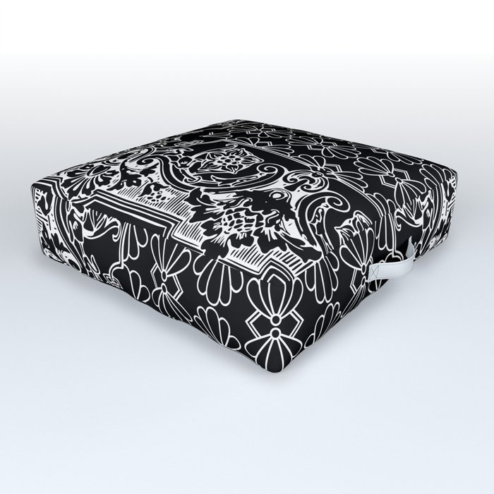 Bandana Inspired Pattern | Black and White Outdoor Floor Cushion