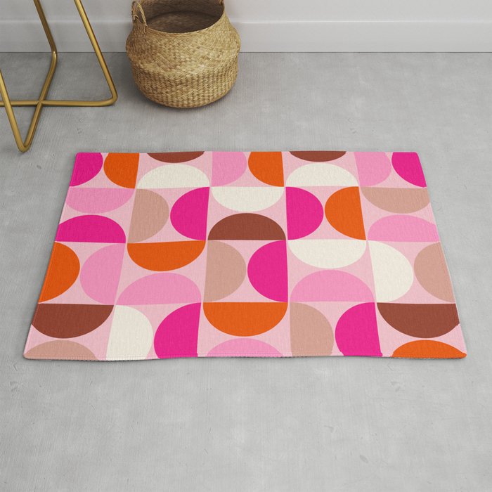 Mid Century Modern Shapes Retro 70s Pattern Pink Orange And Brown Modern Decor Geometric Abstract Rug