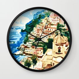 Positano Amalfi Coast Italy Wall Clock | Travel, Romantic, Village, Painting, Amalfi, Beach, Mountain, Italian, Naples, Coastal 