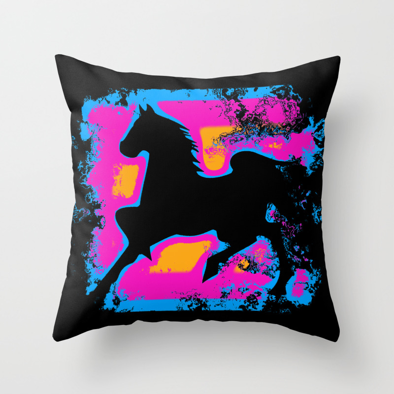 Colorful Western Style Horse Silhouette Throw Pillow By
