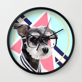 Keepin' it Casual Wall Clock | Glasses, Graphicdesign, Puppy, Cute, Popart, Digital, Hipster, Vector, Schnauzer, Dog 