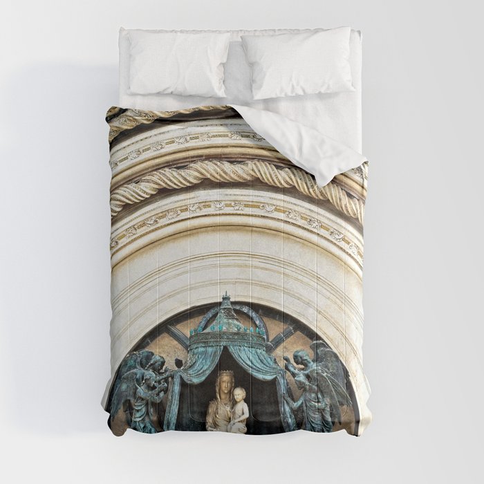 Orvieto Cathedral Madonna and Child Angels Facade Sculpture Comforter